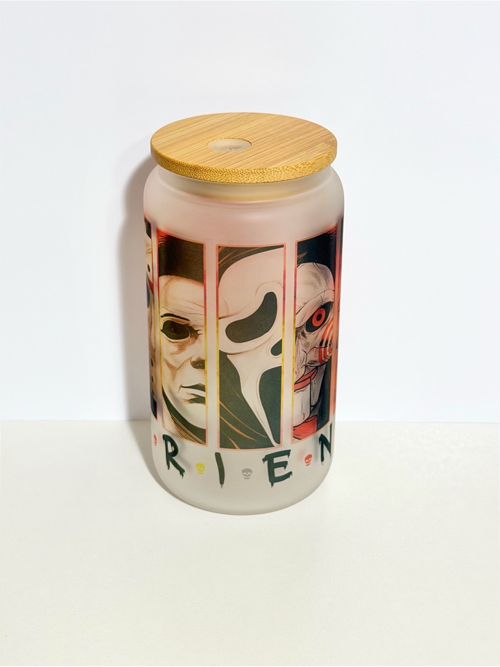 Horror Friends 16oz Frosted Can Glass Tumbler with Bamboo Lid